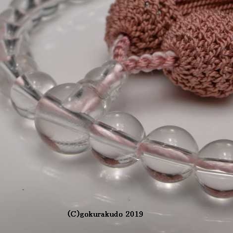 数珠 女性用 総水晶丸玉（主玉7mm）正絹頭付房 灰桜色画像