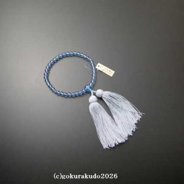 数珠 女性用 主玉(おもだま)7mm ブルーガラス 正絹頭付房水色の画像