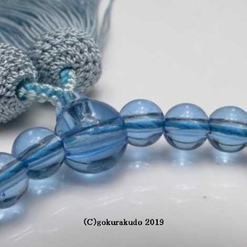 数珠 女性用 主玉(おもだま)7mm ブルーガラス 正絹頭付房水色画像