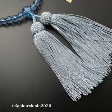 数珠 女性用 主玉(おもだま)7mm ブルーガラス 正絹頭付房水色の画像