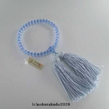 数珠 女性用 主玉(おもだま)7mm ブルーガラス 正絹頭付房水色の画像