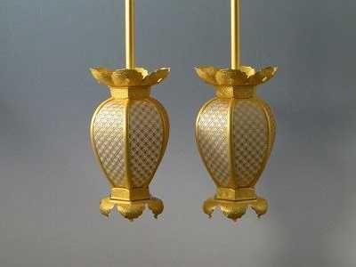 吊り灯籠 真鍮製インゲン型 中型（消し金メッキ）画像