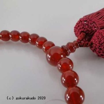 数珠 女性用 総メノウ、主玉(おもだま)7ｍｍ正絹頭付き房エンジ色画像