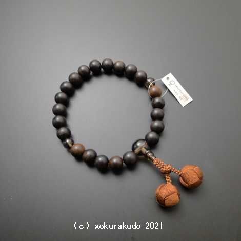 数珠 男性用 素挽き縞黒檀 主玉(おもだま)22個入、(親・２天・ぼさ)茶水晶 茶色利休房の画像