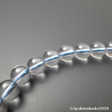 数珠 女性用 主玉透明水晶7mm、(親・２天・ボサ)カルセドニー入り 正絹頭付房（水色）の画像