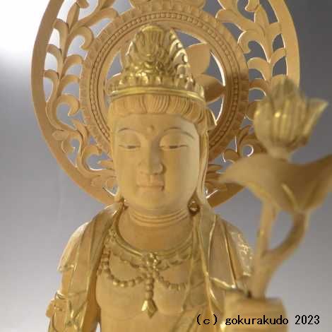 仏像 聖観音菩薩6寸 つげ 金泥書き画像