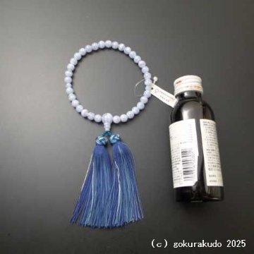 女性用略式数珠 総ブルーレース（カルセドニー） 主玉8ｍｍ 正絹花かがり房-鉄Cの画像