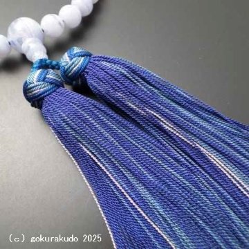 女性用略式数珠 総ブルーレース（カルセドニー） 主玉8ｍｍ 正絹花かがり房-鉄Cの画像