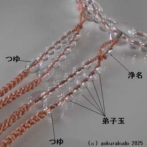 数珠 真言宗 総水晶 尺 珊瑚色利休房の画像