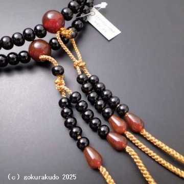 数珠 真言宗 主玉は黒檀、(親・四天・つゆ)はメノウ、尺2 茶色菊房の画像