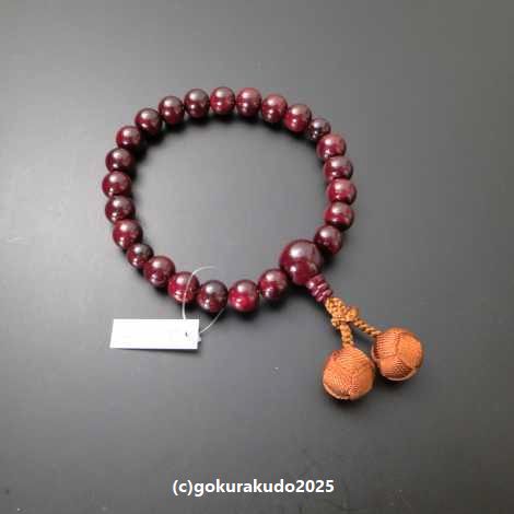 数珠 男性用 総紫檀（艶あり）主玉(おもだま)22個入,茶色利休房（紙箱入り）の画像