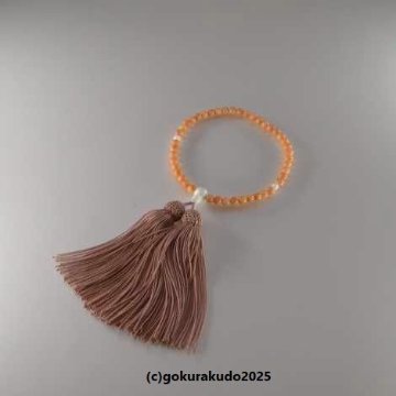 数珠　女性用　主玉は深海珊瑚Bカラー、親・２天・ぼさは白珊瑚、正絹頭付き房灰桜色-(H)の画像