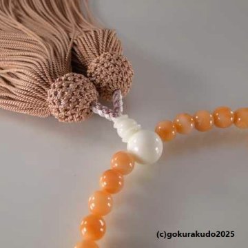 数珠　女性用　主玉は深海珊瑚Bカラー、親・２天・ぼさは白珊瑚、正絹頭付き房灰桜色-(H)の画像