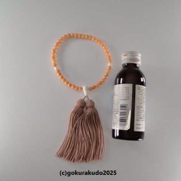 数珠　女性用　主玉は深海珊瑚Bカラー、親・２天・ぼさは白珊瑚、正絹頭付き房灰桜色-(H)の画像