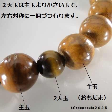 男性用略式数珠 鳳眼菩提樹 主玉22個 虎目石入 茶色利休房の画像