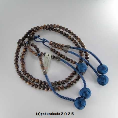 数珠 日蓮宗・法華宗 主玉(おもだま)栴檀、 (親・四天・つゆ)茶水晶、尺2 鉄紺色利休房の画像