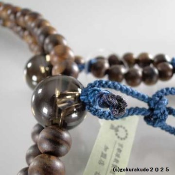 数珠 日蓮宗・法華宗 主玉(おもだま)栴檀、 (親・四天・つゆ)茶水晶、尺2 鉄紺色利休房の画像