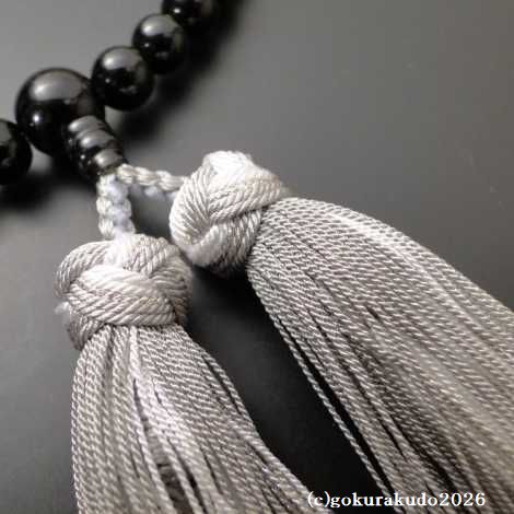 数珠 女性用 総ブラックオニキス 正絹花かがり房の画像