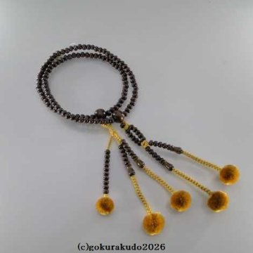 数珠 日蓮宗・法華宗 総紅梅 尺 金茶色菊房 [紙箱入り]の画像