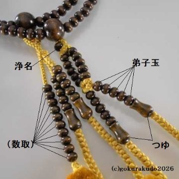 数珠 日蓮宗・法華宗 総紅梅 尺 金茶色菊房 [紙箱入り]の画像