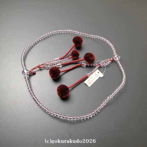 数珠 日蓮宗・法華宗 総水晶 8寸、 エンジ色菊房の画像