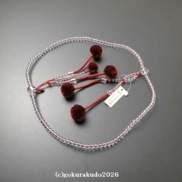 数珠 日蓮宗・法華宗 総水晶 8寸、 エンジ色菊房の画像