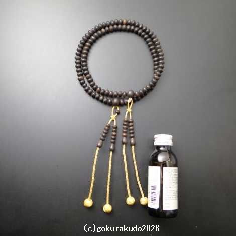 数珠 真言宗 総素挽き縞黒檀 尺3 みかん玉 金茶色利休房（量産品）の画像