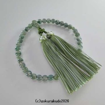 数珠 女性用 総青苔瑪瑙(メノウ)主玉7mm 正絹花かがり房（透明感高いタイプ）の画像