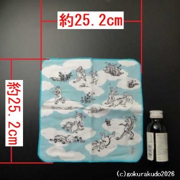 ガーゼタオルハンカチ 鳥獣人物戯画（相撲）ブルーの画像