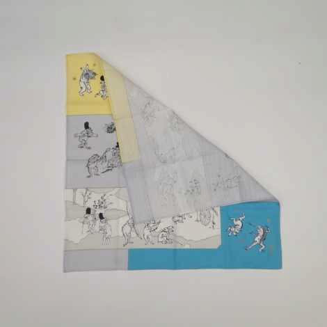 鳥獣人物戯画風呂敷〔50×50cm〕絵巻ブルーイエロー 綿100％（日本製）の画像