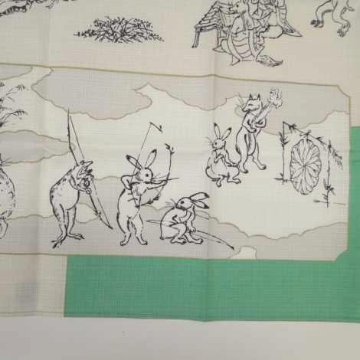 鳥獣人物戯画風呂敷〔50×50cm〕絵巻グリーンピンク 綿100％（日本製）の画像