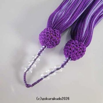 正絹頭付き房　水晶3個ずつ通した軸付き（古代紫/藤）の画像