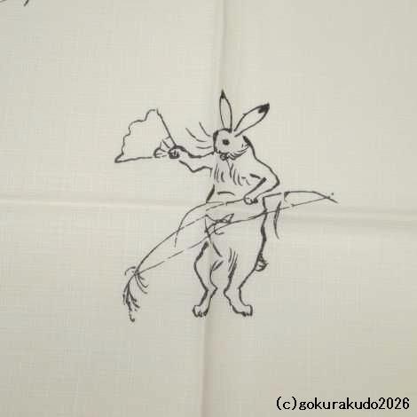 鳥獣人物戯画風呂敷〔68×68cm〕相撲 丸窓 モスグリーン 綿100％（日本製）の画像