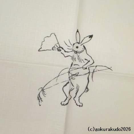 鳥獣人物戯画風呂敷〔68×68cm〕相撲 丸窓 アカ 綿100％（日本製）の画像