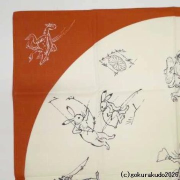 鳥獣人物戯画風呂敷〔68×68cm〕相撲 丸窓 アカ 綿100％（日本製）の画像