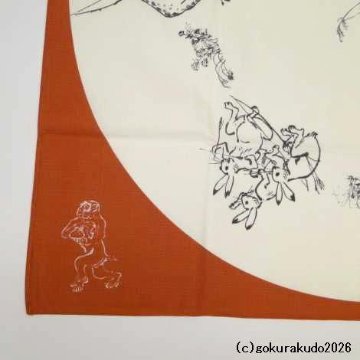 鳥獣人物戯画風呂敷〔68×68cm〕相撲 丸窓 アカ 綿100％（日本製）の画像