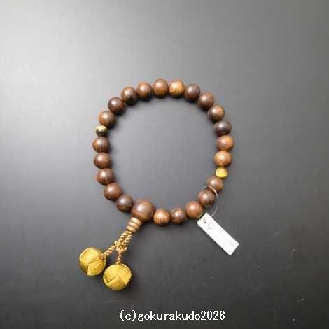 数珠 男性用 主玉(おもだま)栴檀(せんだん)22個入、2天虎目石、利休房(利休色)〔紙箱入り〕の画像