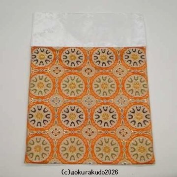 四角打敷き(金襴の布)尺四 正絹 朱色地に四釜柄 の画像