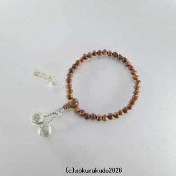 数珠 女性用 総白檀 主玉(おもだま)7mm 利休房(57番)［濃い木肌の色の玉］の画像