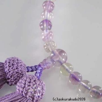 数珠 女性用 総ホタル石(フローライト)主玉7mm 正絹頭付き房あやめ色の画像