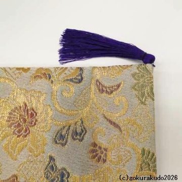 経机かけ（金襴の布）（幅48cm～49cm）白茶地に唐花（紫房）-Hの画像