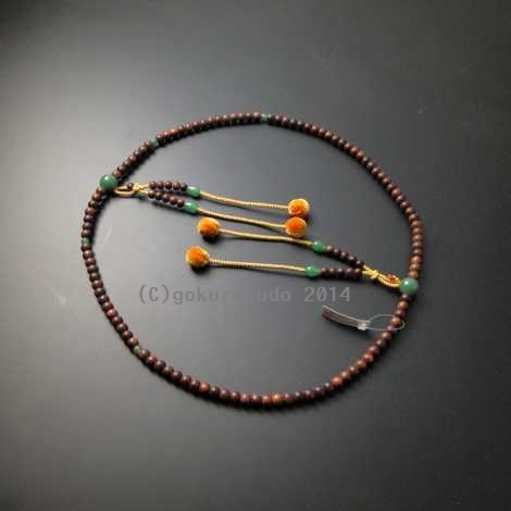 数珠 真言宗 栴檀 翡翠入り 尺２ 金茶菊房の画像