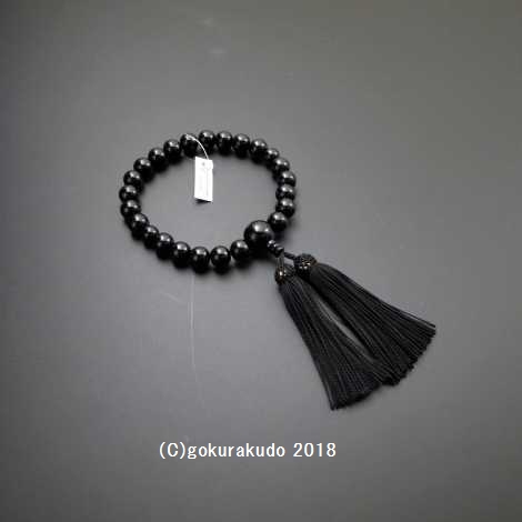 数珠男性用 黒檀 主玉22個入り 黒頭付き房（人絹）の画像