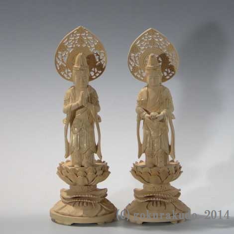 仏像・本尊/観音・勢至菩薩セット 総つげ3.5寸金泥書き付き の画像