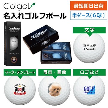 最短即日出荷! 名入れ ゴルフボール タイトリスト Titleist ProV1 プロV1 2025年 ホワイト 半ダース(6球) 写真 ロゴ 印刷対応の画像