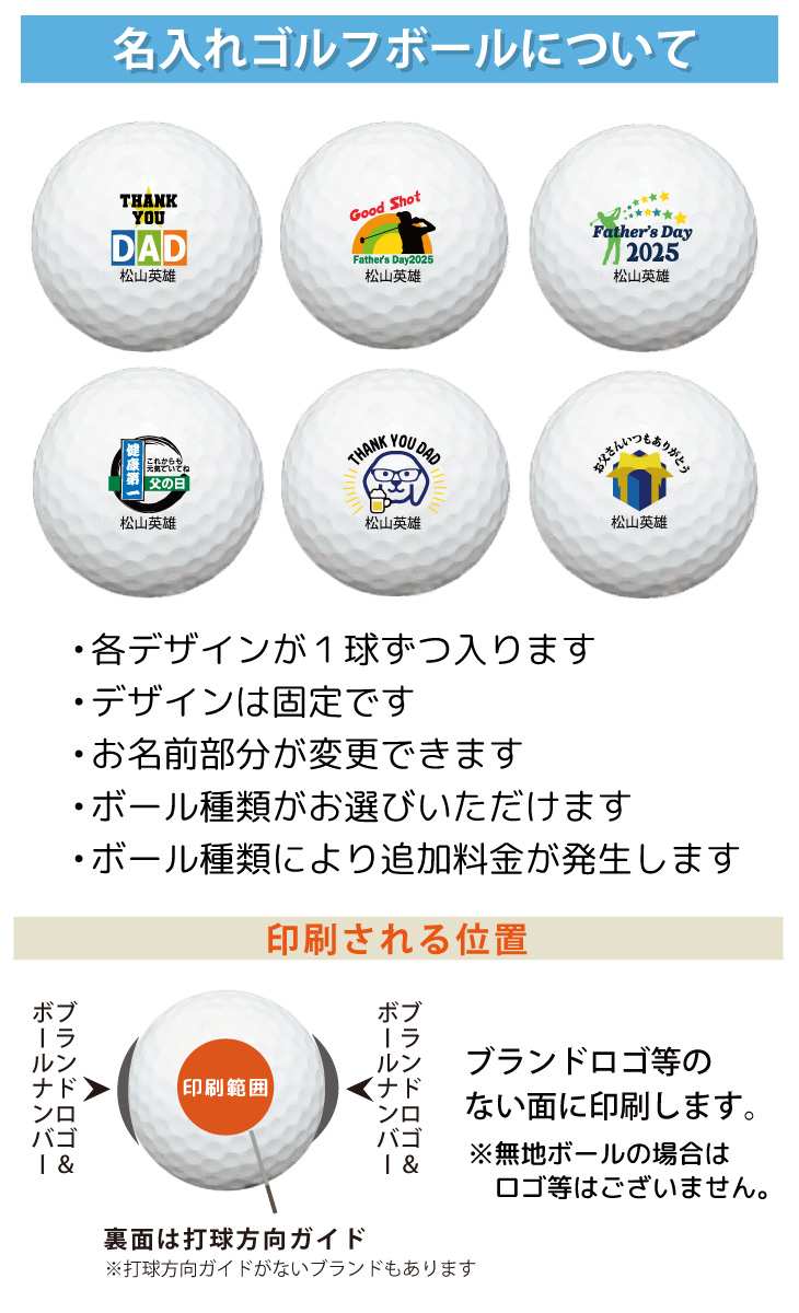 2025年父の日 名入れゴルフギフトセット(名入れゴルフボール６球・化粧箱入り)ラッピング無料の画像