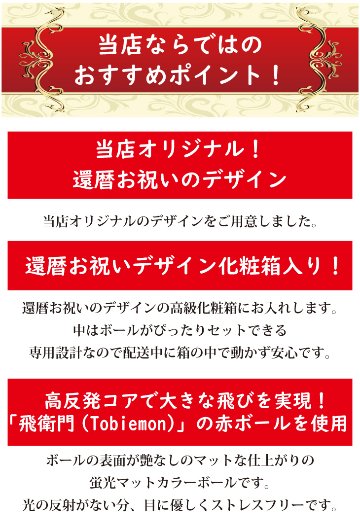 最短即日出荷！名入れゴルフボール 還暦デザイン 6球セット 赤ボール 化粧箱入り ギフトラッピング無料の画像