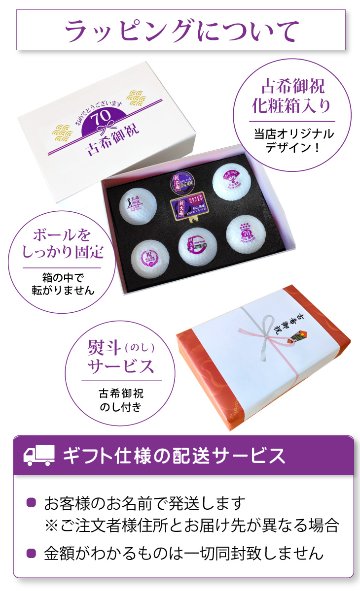 最短即日出荷！名入れゴルフボール 古希祝いデザイン５球＋マーカーセット 70歳 化粧箱入り ギフトラッピング無料の画像
