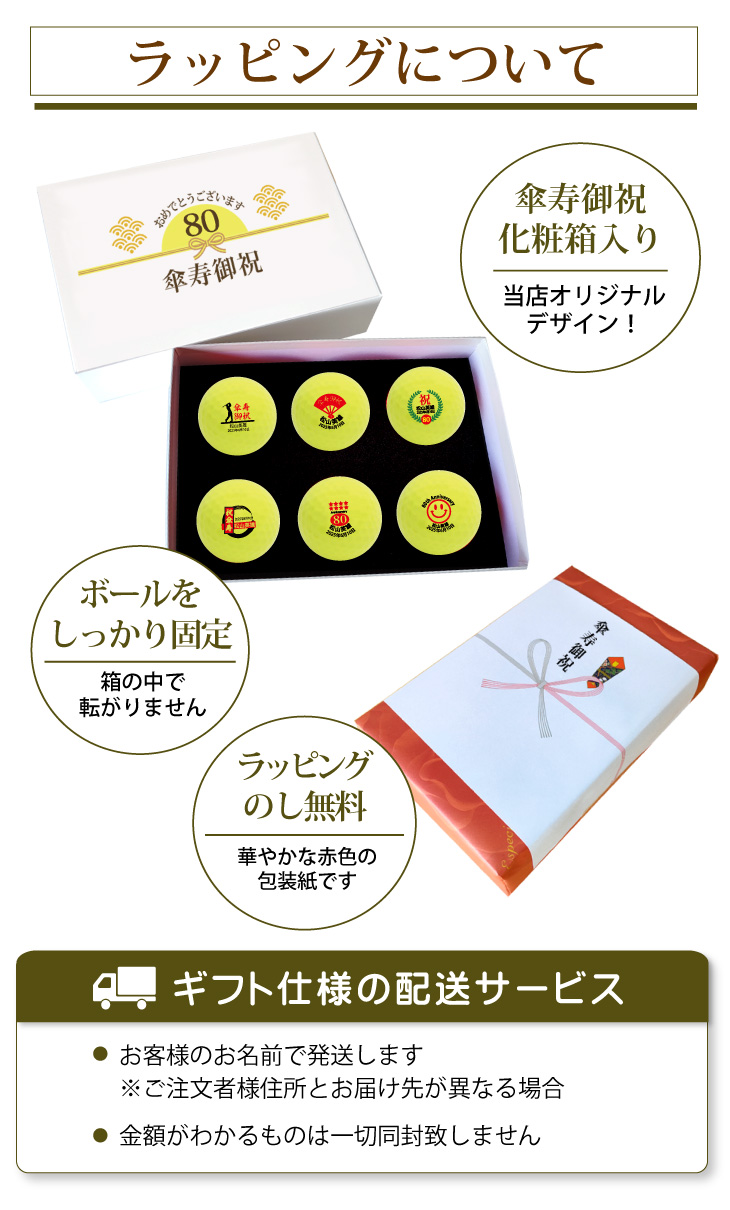最短即日出荷！ 名入れゴルフボール 傘寿(80歳)デザイン ６球セット(メーカーお任せ公認球)化粧箱入り ギフトラッピング無料の画像