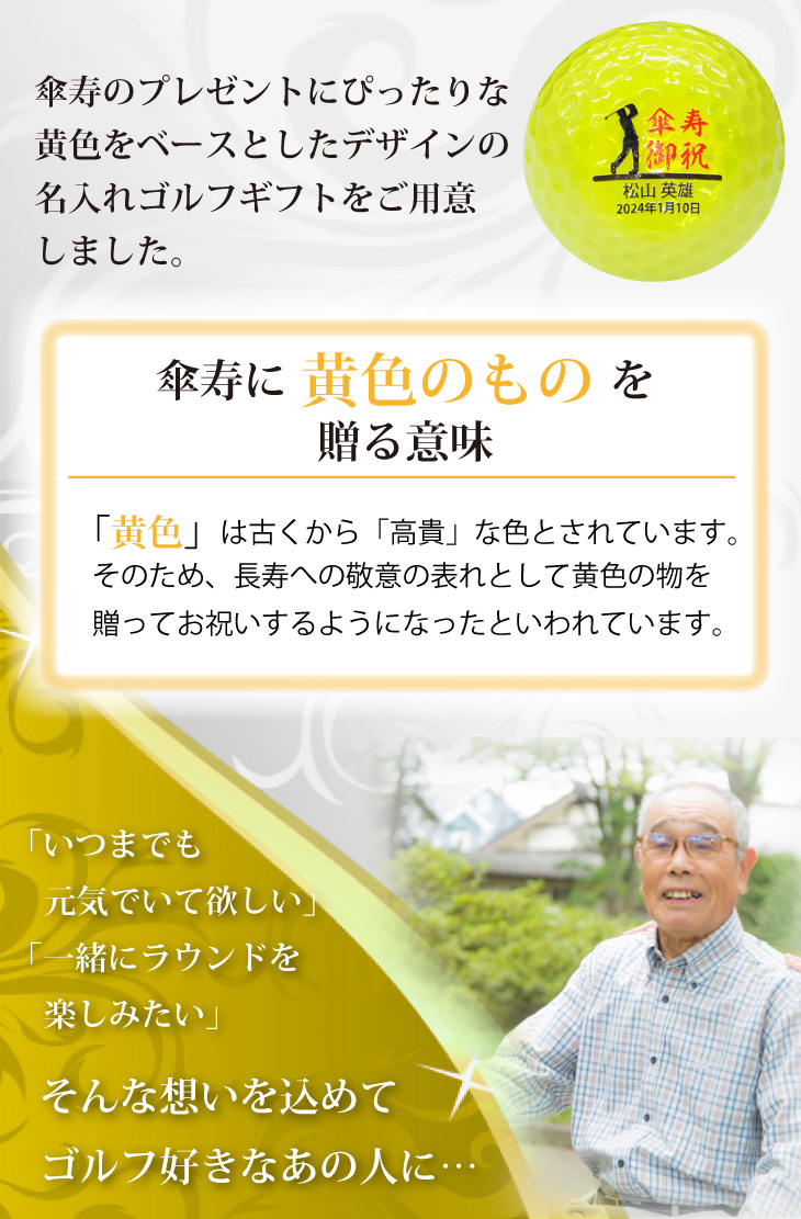 最短即日出荷！ 名入れゴルフボール 傘寿(80歳)デザイン ６球セット(メーカーお任せ公認球)化粧箱入り ギフトラッピング無料の画像